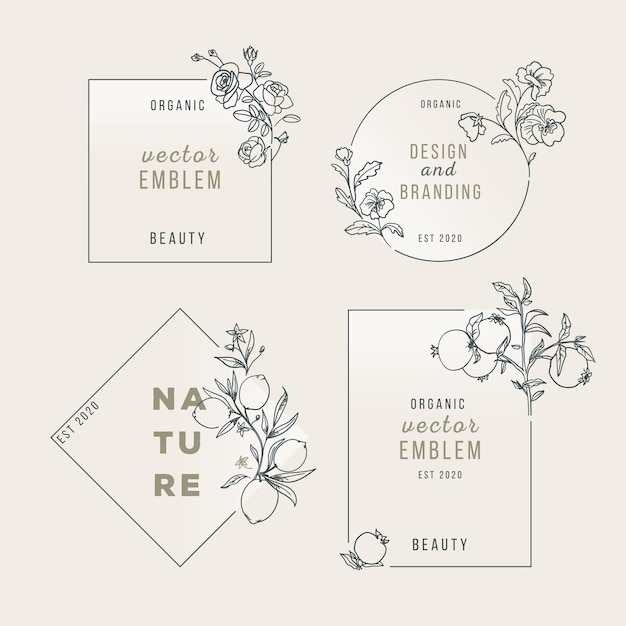 Vector vector leaves and floral logo badge design nature logo emblem in linear style monogram templates