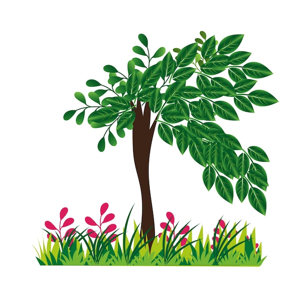 Vector vector lente natuur achtergrond met bloeiende boom en groen gras vector