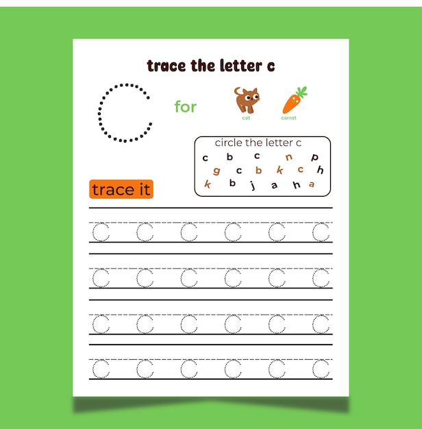 Vector letter c worksheet template