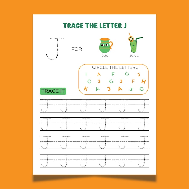 Vector vector letter j worksheet template