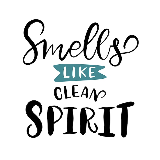 Векторная надпись "Пахнет чистым духом" Концепция стирки и химчистки магазина весенняя уборка