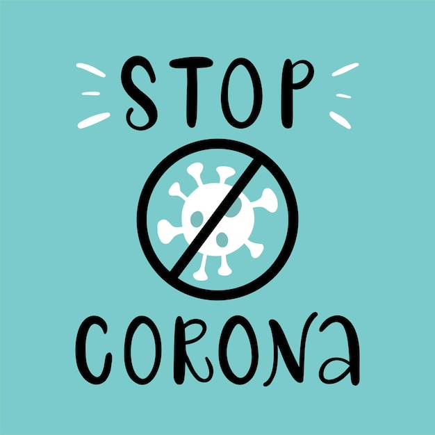 Illustrazione delle lettere vettoriali dell'icona stop corona del concetto di cellule batteriche di coronavirus per ottenere la vaccinazione dall'immunità di gregge 2019ncov