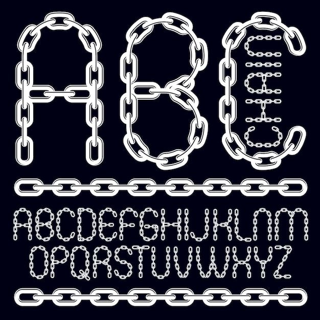 Vector lettertype, script van a tot z. Decoratieve hoofdletters, abc gemaakt met behulp van verbonden kettingschakel.
