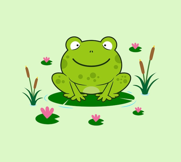 Vector leuke kikker staande op een lotusblad