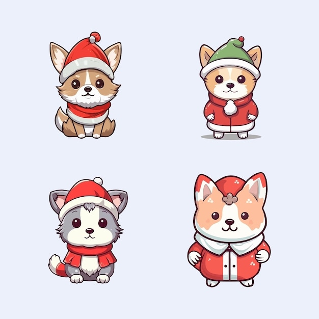 Vector leuke met de hand getekende kerst cartoon illustratie met hond met Santa Claus hoed