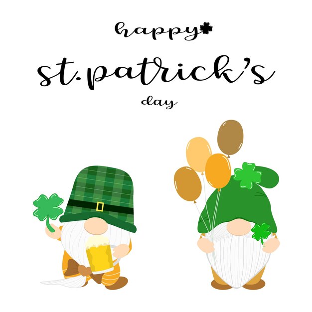 Vector Leuke twee kabouters met een mok bierballon en klaver 4 bladeren St Patrick's day