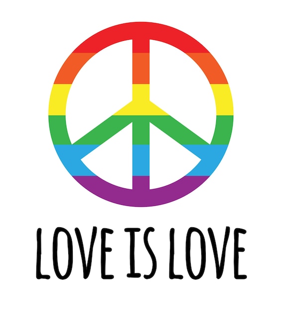 Vector lgbt rainbow flag peace with love is love text