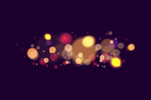 Vector licht abstract. Feestelijke paarse en gouden lichtgevende achtergrond met kleurrijke lichten bokeh
