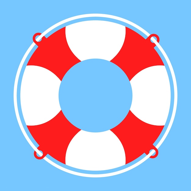 Vector vector lifebuoy with rope in red and white on blue background icon help rescue or help symbol