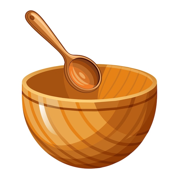 Vector vector light brown wooden bowl and wooden spoon on white