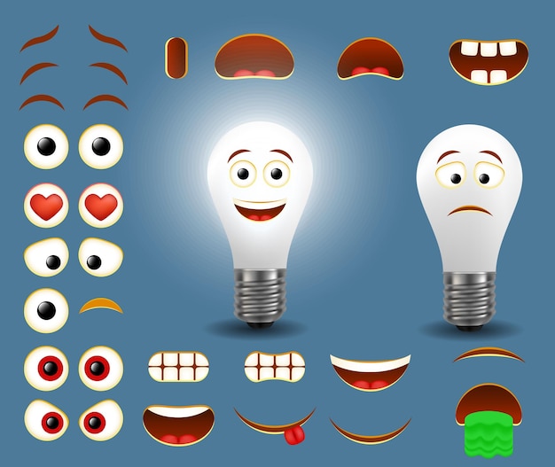 Creatore di emoticon del creatore di emoji della lampadina di vettore