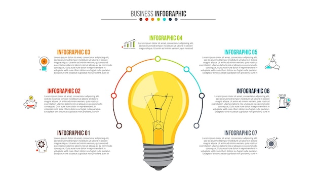 Vector vector light bulb with circle elements for infographic business concept with 7 options