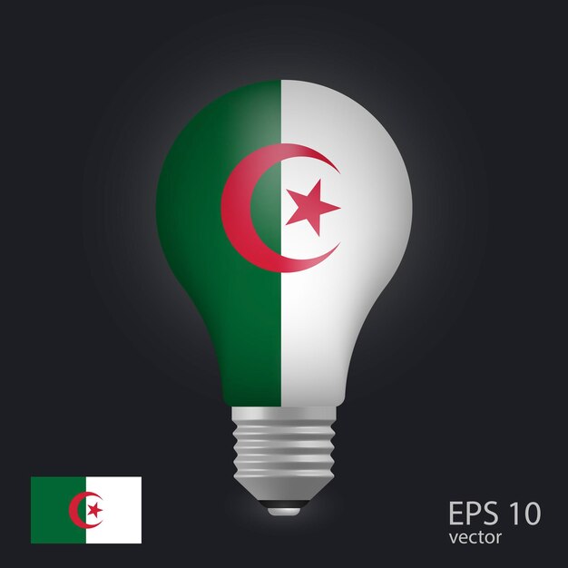 Vector light bulb with flag of algeria 3d rendering isolated on gray background