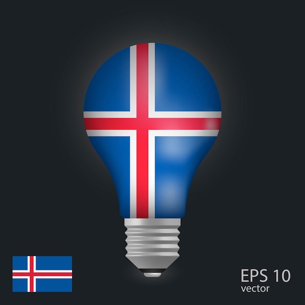 Vector light bulb with flag of iceland 3d rendering isolated on gray background