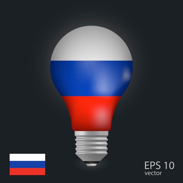 vector light bulb with flag of russia 3d rendering isolated on gray background