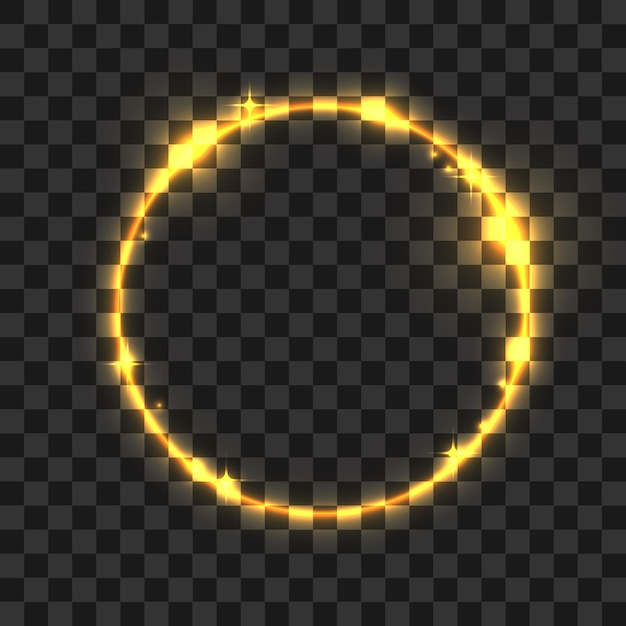 Vector vector light effect circle shape on a black background gold glowing neon circle with star luminous