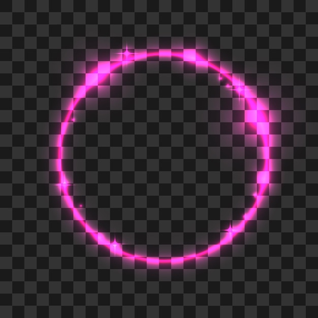 Vector light effect circle shape on a black background pink glowing neon circle with star luminous