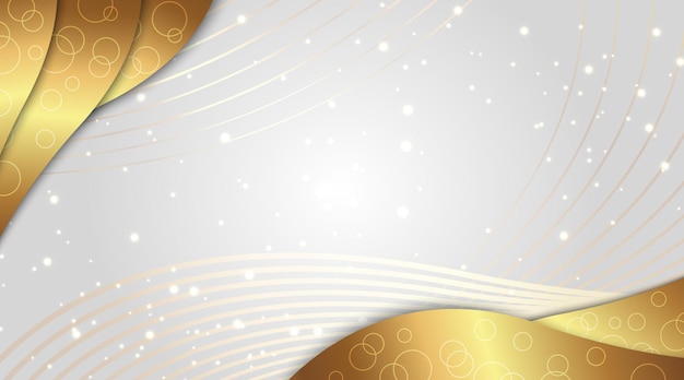 Vector light luxury background white and shiny golden decor elements wavy glowing design abstract sparkling backdrop