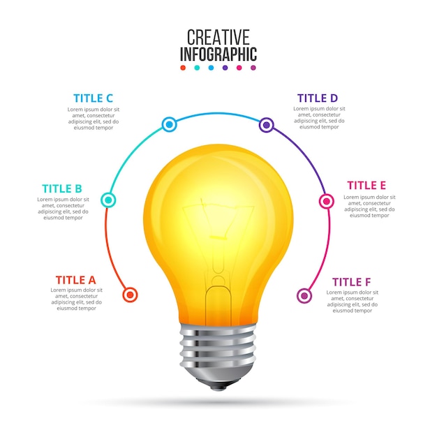 Vector lightbulb infographic design template. business concept with 6 options, parts, steps or processes.