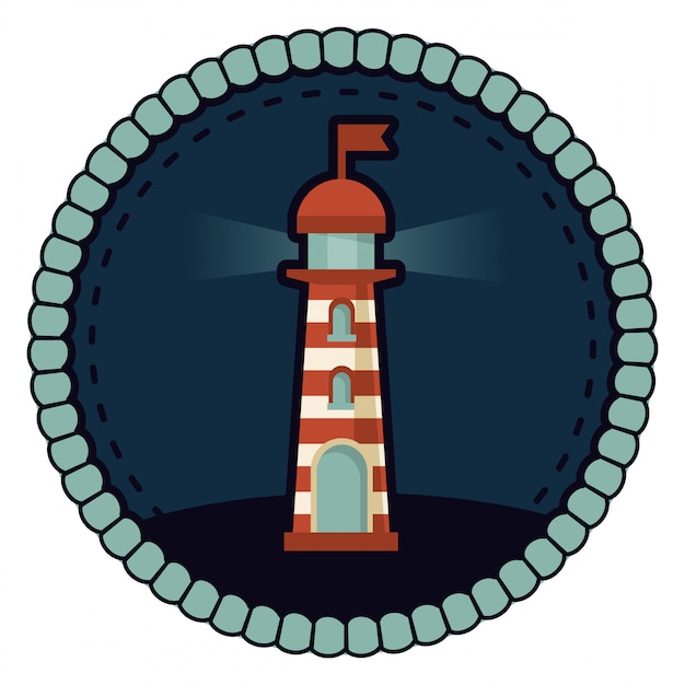 Vector lighthouse illustration - round badge in retro style