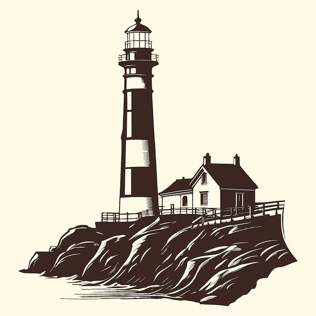 ドードルスタイルのイラストで手描きのベクトル灯台スケッチ