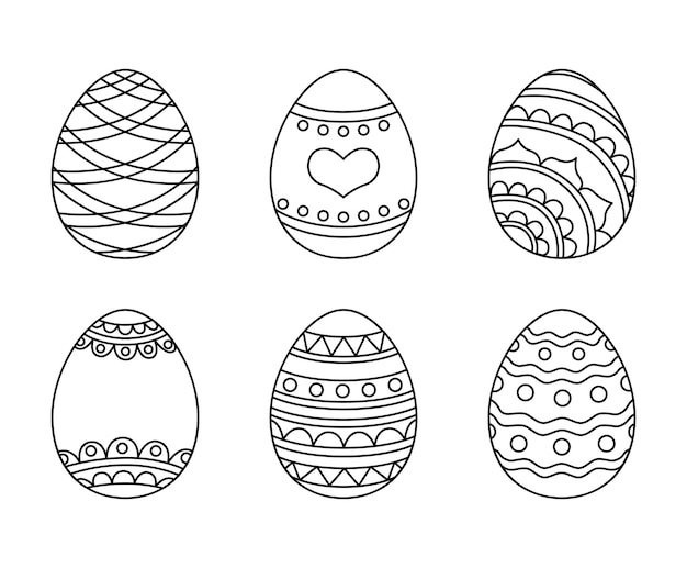 Vector lijntekeningen Paaseieren om in te kleuren Geïsoleerde verzameling voorjaarsvakantie-elementen