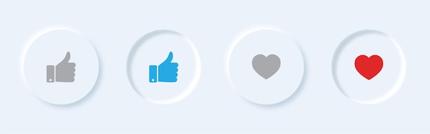 Vector like and thumbs up ui button in neumorphism style.