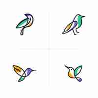 Vector vector line art of abstract colorful hummingbird colibri wall art design minimal bird line logo ic