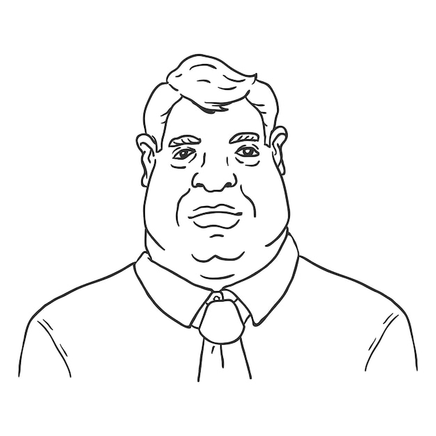 Vector line art business avatar - fat man in shirt and necktie. male character portrait.