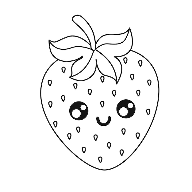 Vector vector line art design with cute strawberry character isolated for coloring book