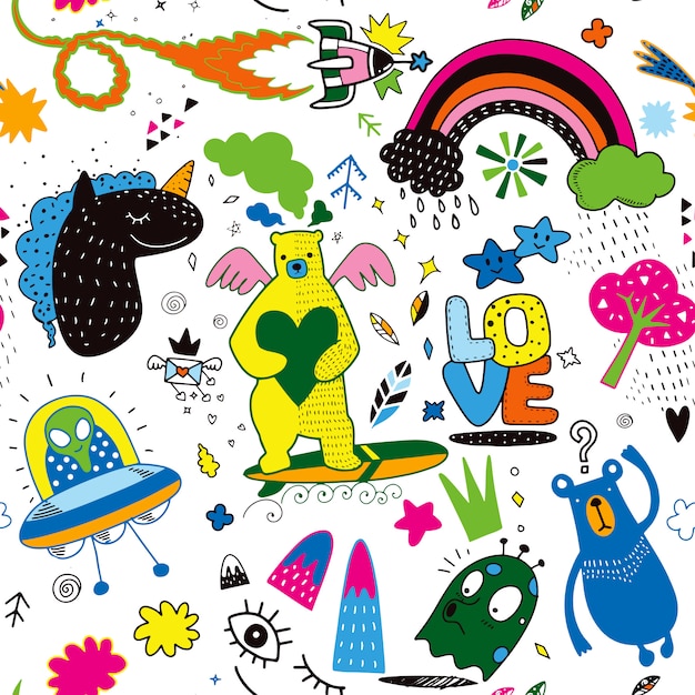 Вектор Векторные линии искусства doodle мультфильм набор объектов и символов vol.4