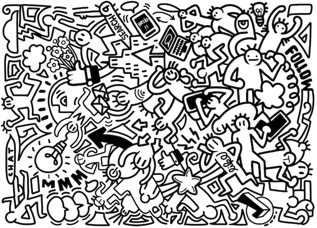 Vector line art doodle cartoon set