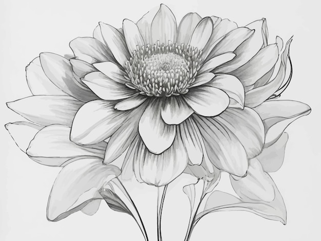 Vector vector line art drawing of black and white floral illustration