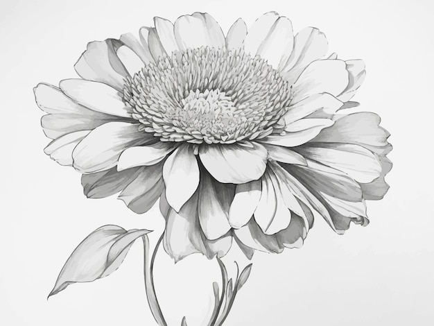 Vector line art drawing of black and white floral illustration