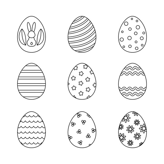 Vector vector line art easter eggs for coloring outline eggs with paterns