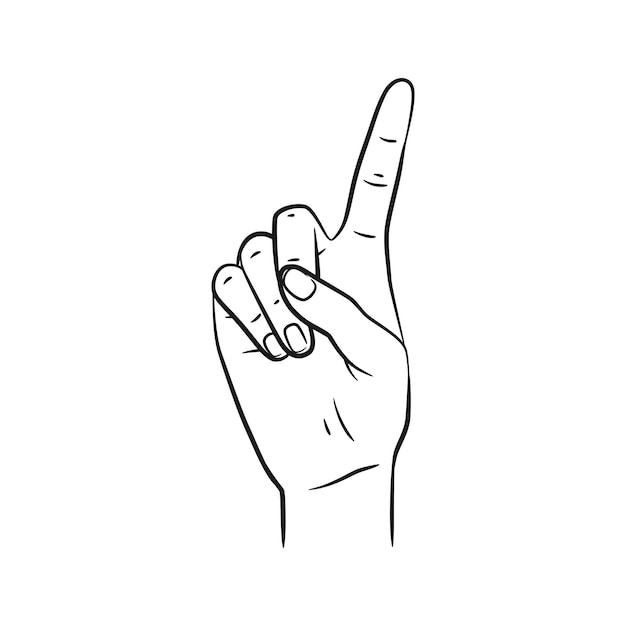 색 배경에 고립된 숫자 1을 보여주는 터 라인 아트 손 동작