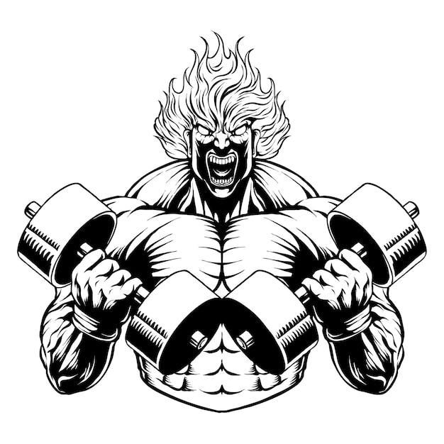 Vector vector line art man fire up lift dumble gym illustration design