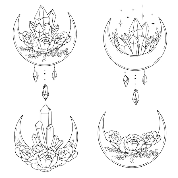 Premium Vector | Vector line art mystical celestial magic witchcraft ...