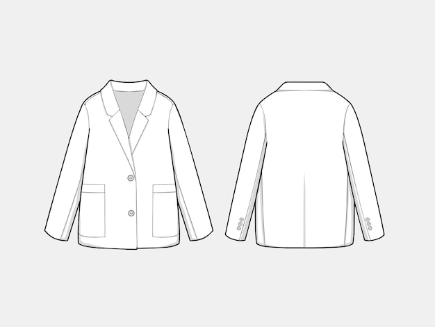 Vector line art overzicht kids effen single breasted blazer collectie voor maattabel of maatgids