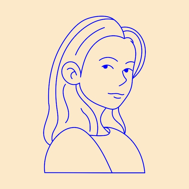 Vector line art portrait of beautiful woman with long wavy hair