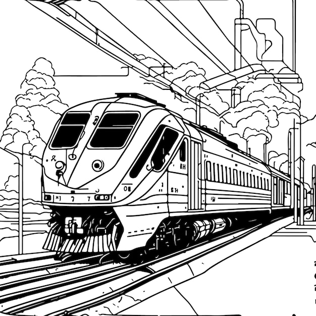 Vector line art train in motion Train Line Drawing Clip Art