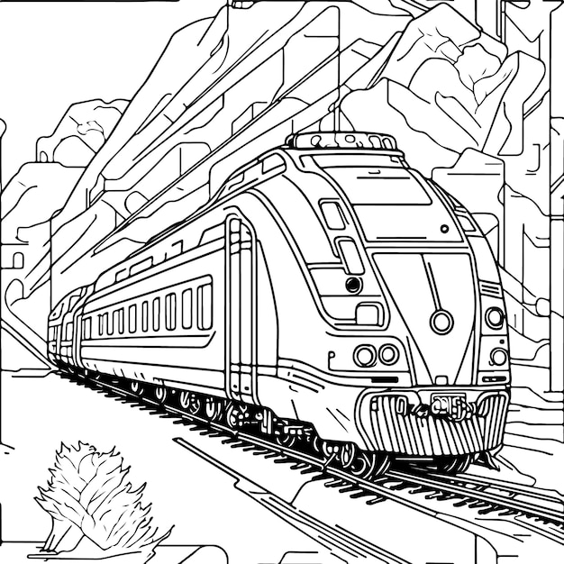 Vector line art train in motion Train Line Drawing Clip Art