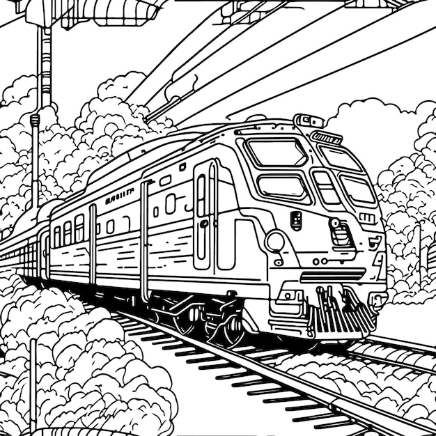Vector line art train in motion Train Line Drawing Clip Art