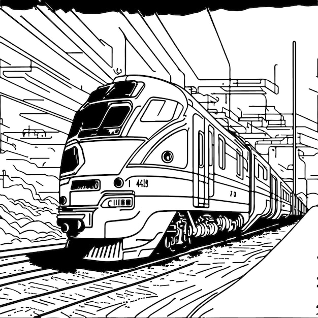 Vector line art train in motion Train Line Drawing Clip Art