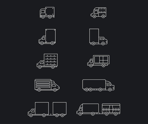 Vector vector line delivery truck icon set outline transportation symbol and service package business