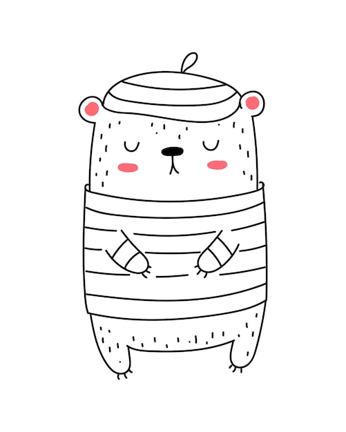 옷에 귀여운 곰 그리기 벡터 라인