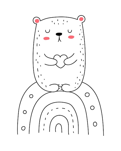 虹の落書きイラストでかわいいクマを描くベクトル線