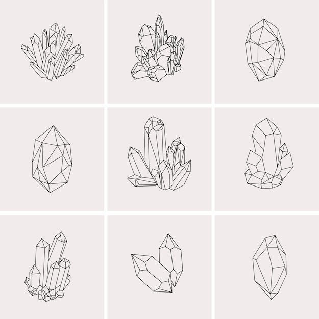 Vector vector line drawing in doodle style crystals isolated on white background simple drawing of crystal mineral