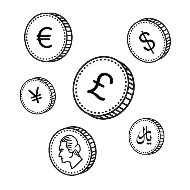 Vettore monete disegnate a mano linea vettoriale