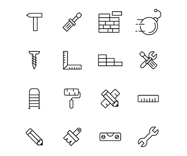 Vector vector line icon set construction tools outline symbol tool engineering design